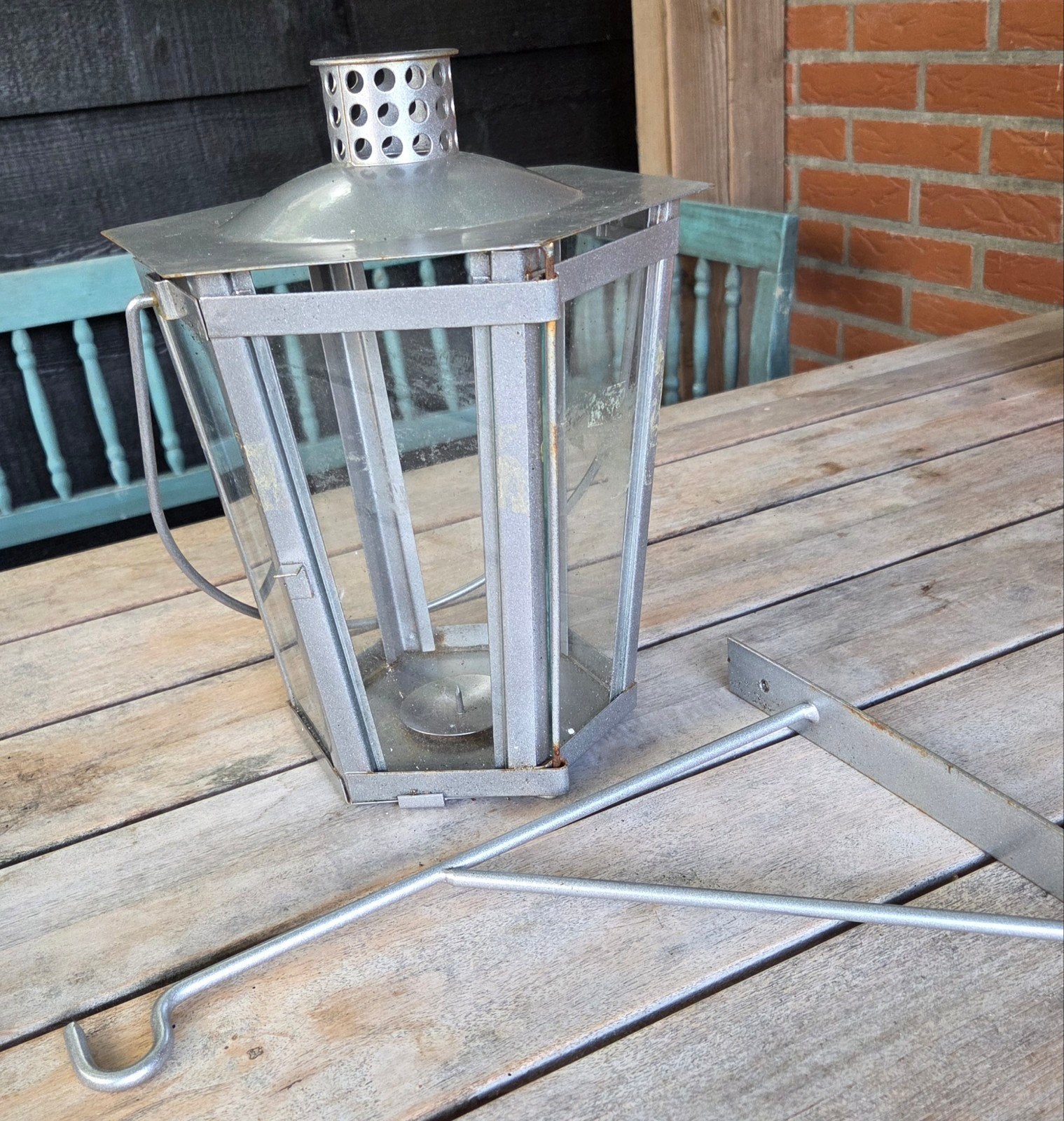 Vintage metal lantaarn met ophangbeugel, Tuin en Terras, Ophalen, Nieuw