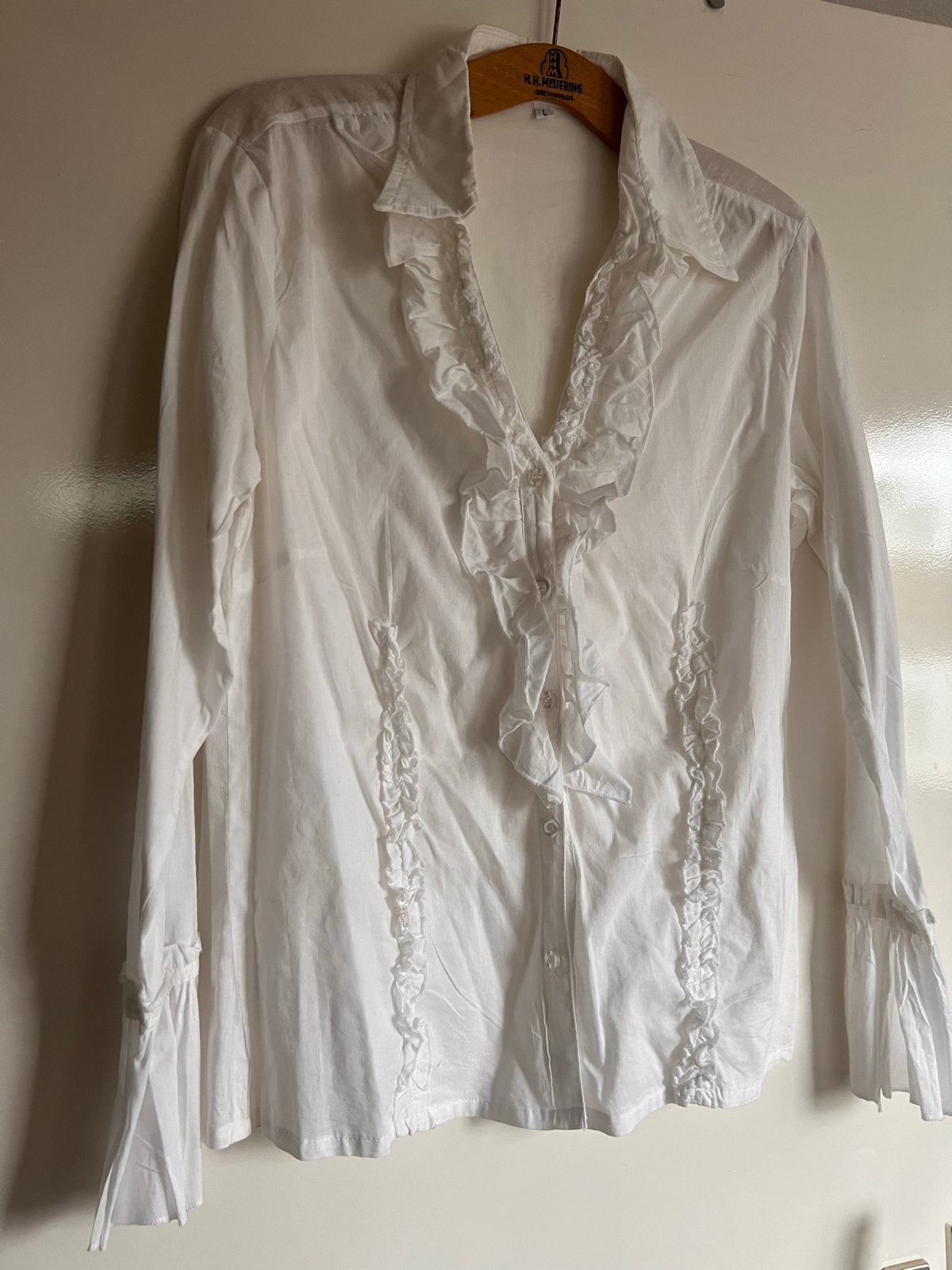 Witte Vintage Stijl Blouse Maat L met Mooie Mouwen, Ophalen of Verzenden, Zo goed als nieuw, Wit