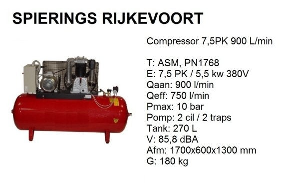 Compressor 7.5PK 900l/min luchtdrukcompressor Air Druckluft, Niet ingevuld, 800 liter/min of meer, Niet ingevuld, Nieuw