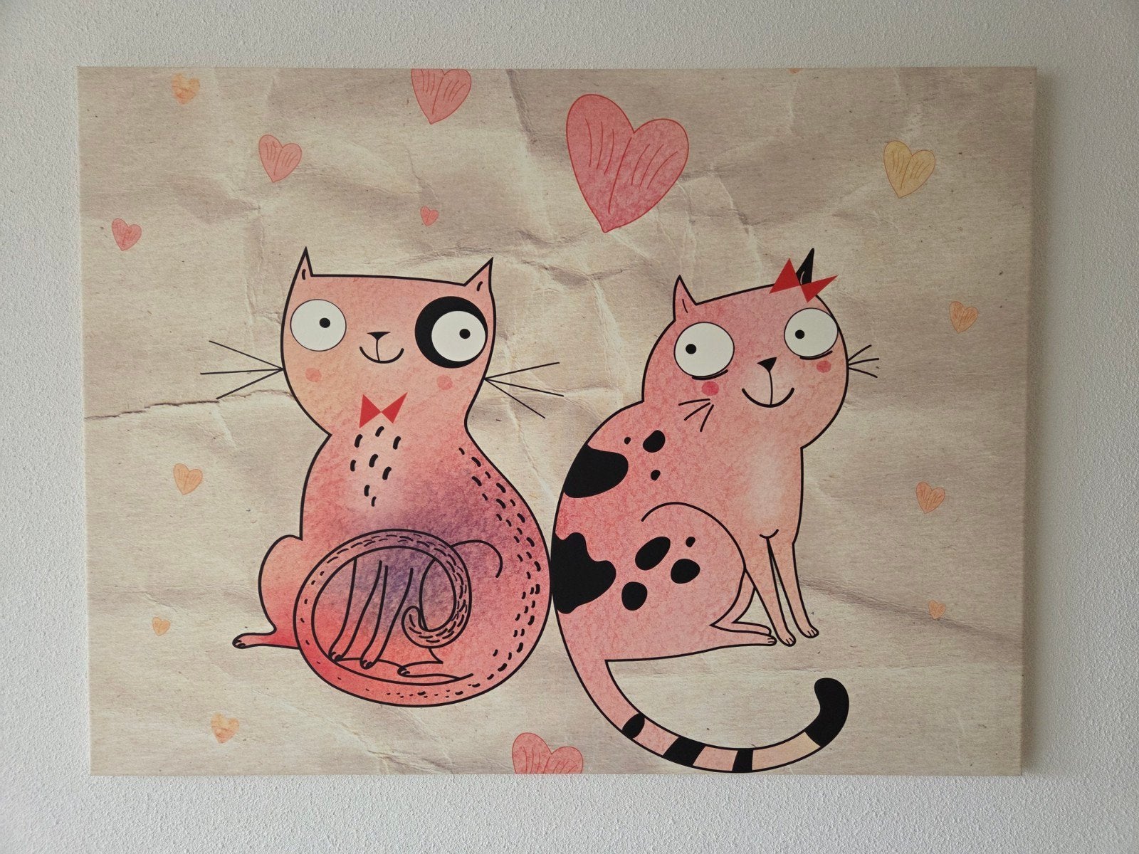 Canvas van 2 katten 75 x 100 cm, Huis en Inrichting, Ophalen, 50 – 75, Gebruikt, Print