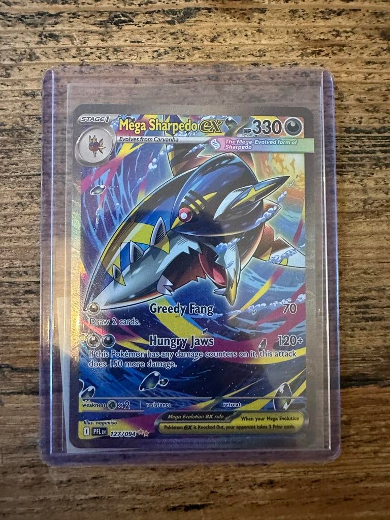 Mega Sharpedo EX 127/094 - Full Art Pokémon Kaart, Ophalen, Zo goed als nieuw, Losse kaart, Foil