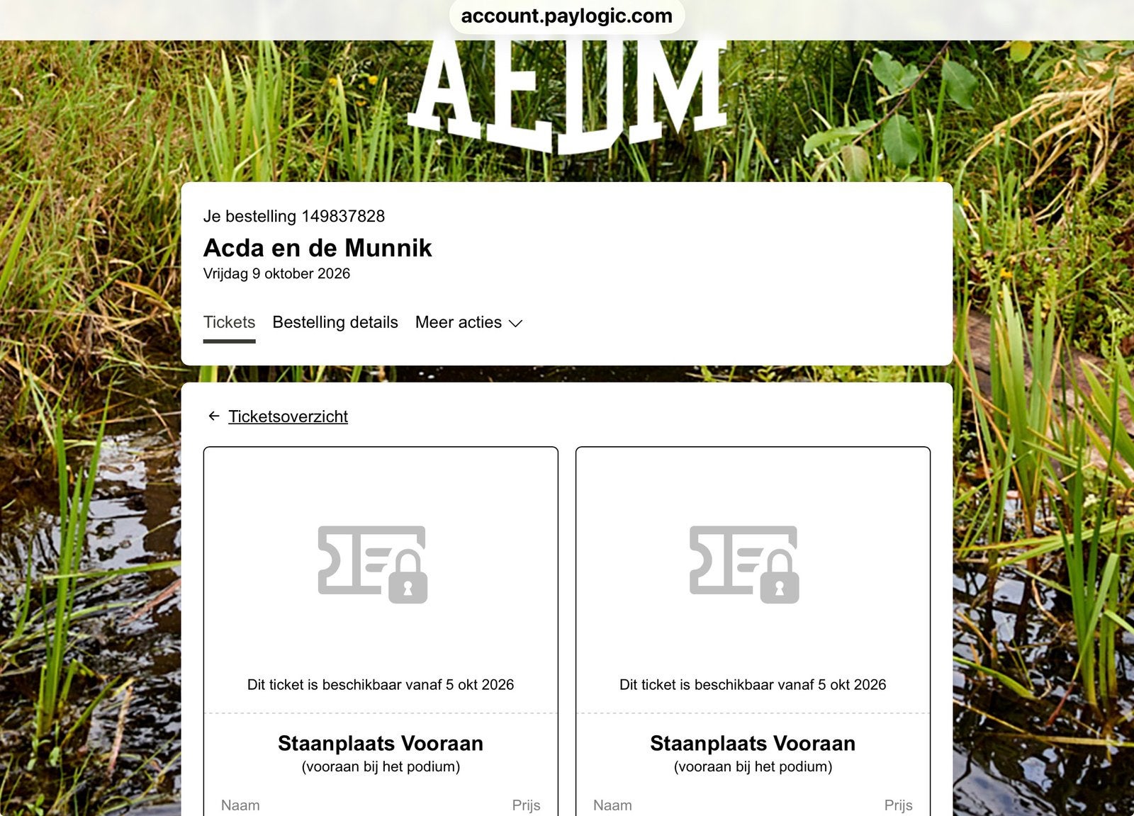 2 Tickets Acda en de Munnik Golden circle, Twee personen, Oktober