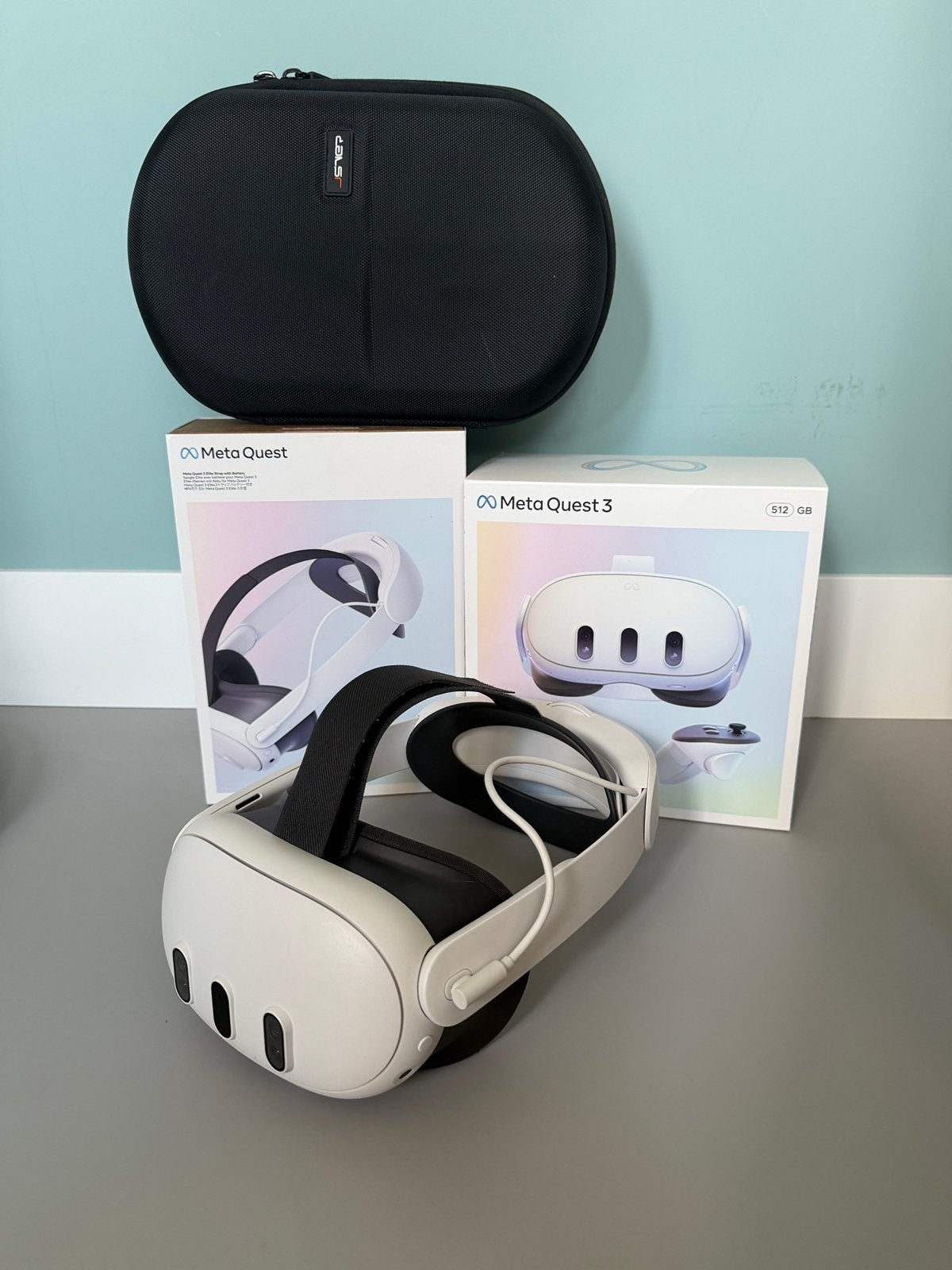Meta Quest 3 512GB + Elite Strap met batterij + case, Spelcomputers en Games, Virtual Reality, Ophalen of Verzenden, Zo goed als nieuw