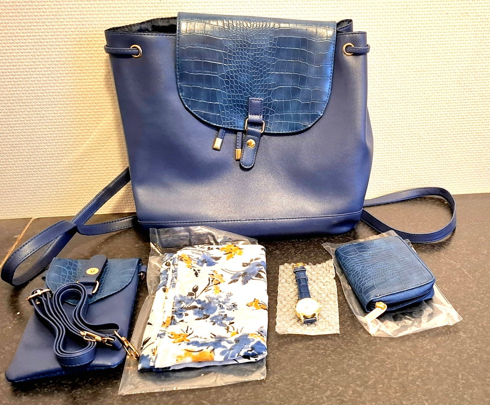 5 delige Dames Rugzak-Tas, Sieraden, Tassen en Uiterlijk, Tassen | Damestassen, Ophalen of Verzenden, Nieuw, Blauw, Schoudertasje
