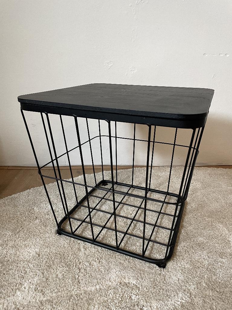 Industriële bijzettafel/opbergmand met deksel, Huis en Inrichting, Tafels | Bijzettafels, Ophalen, Minder dan 45 cm, Minder dan 55 cm