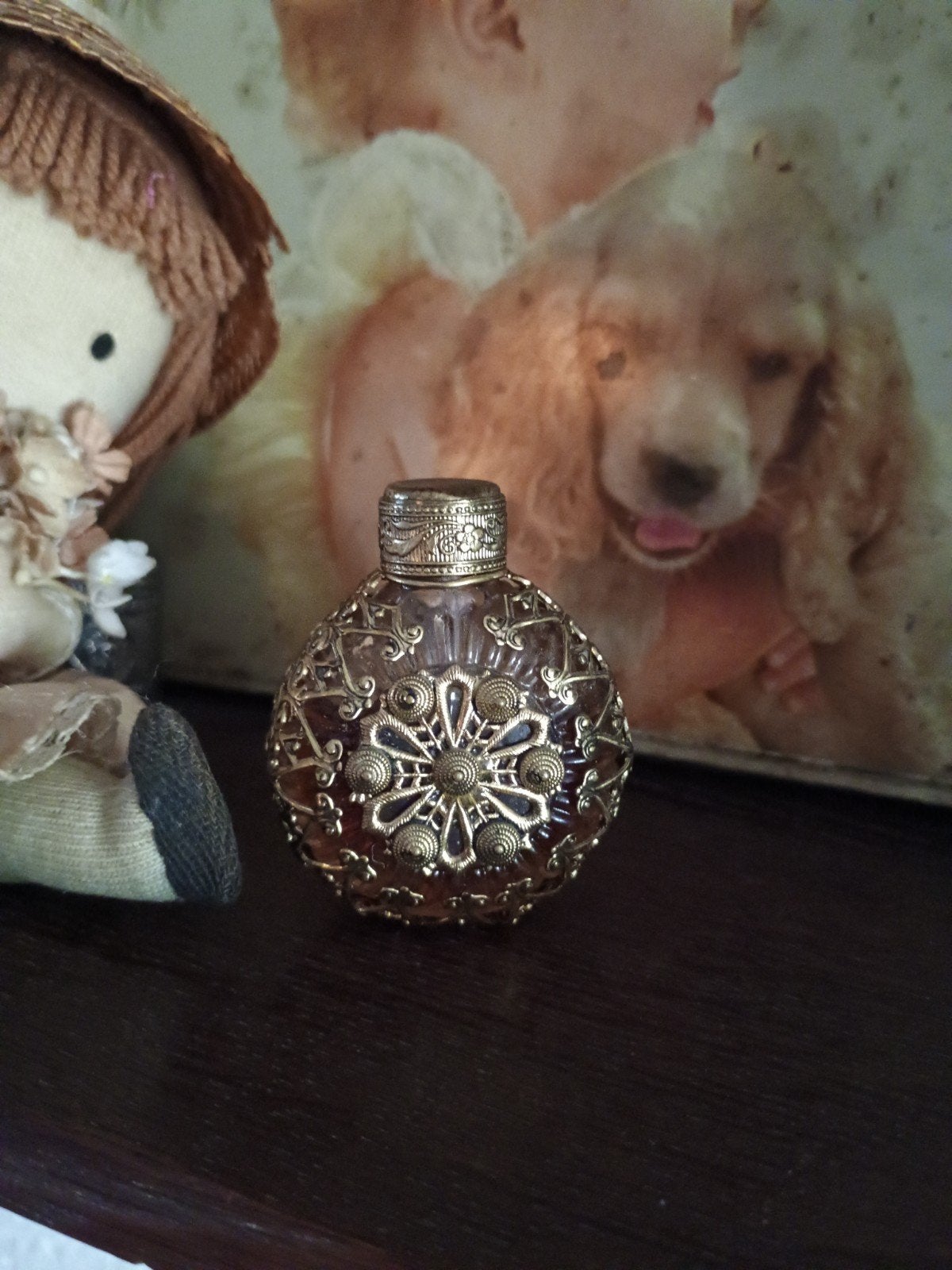 Brocant bewerkt parfumflesje, Antiek en Kunst, Ophalen of Verzenden