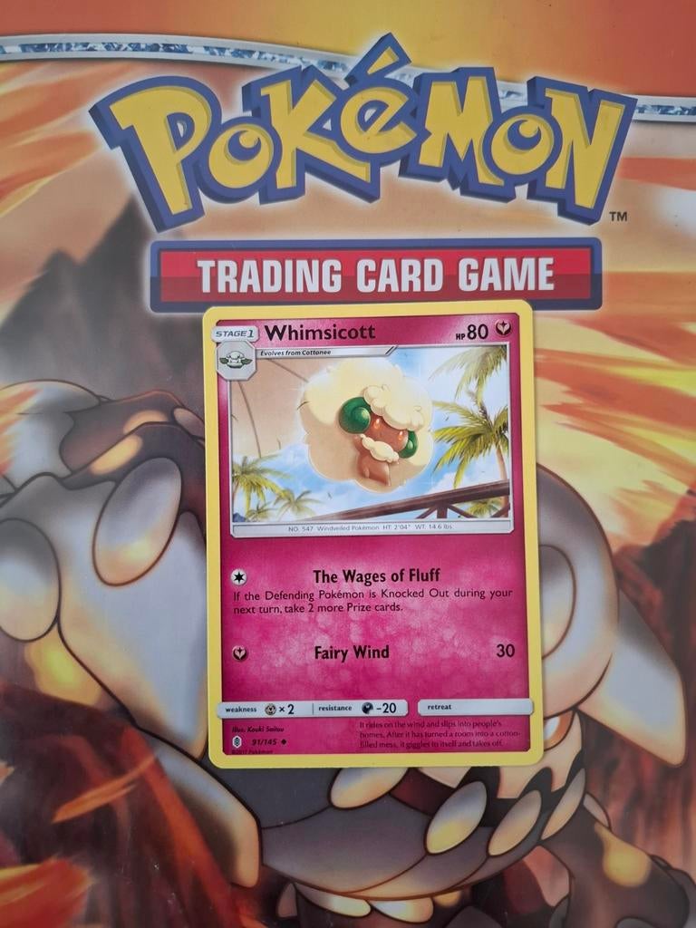 Whimsicott 91/145 Sun&moon Guardians Rising pokemon kaart nm, Ophalen of Verzenden, Zo goed als nieuw, Losse kaart