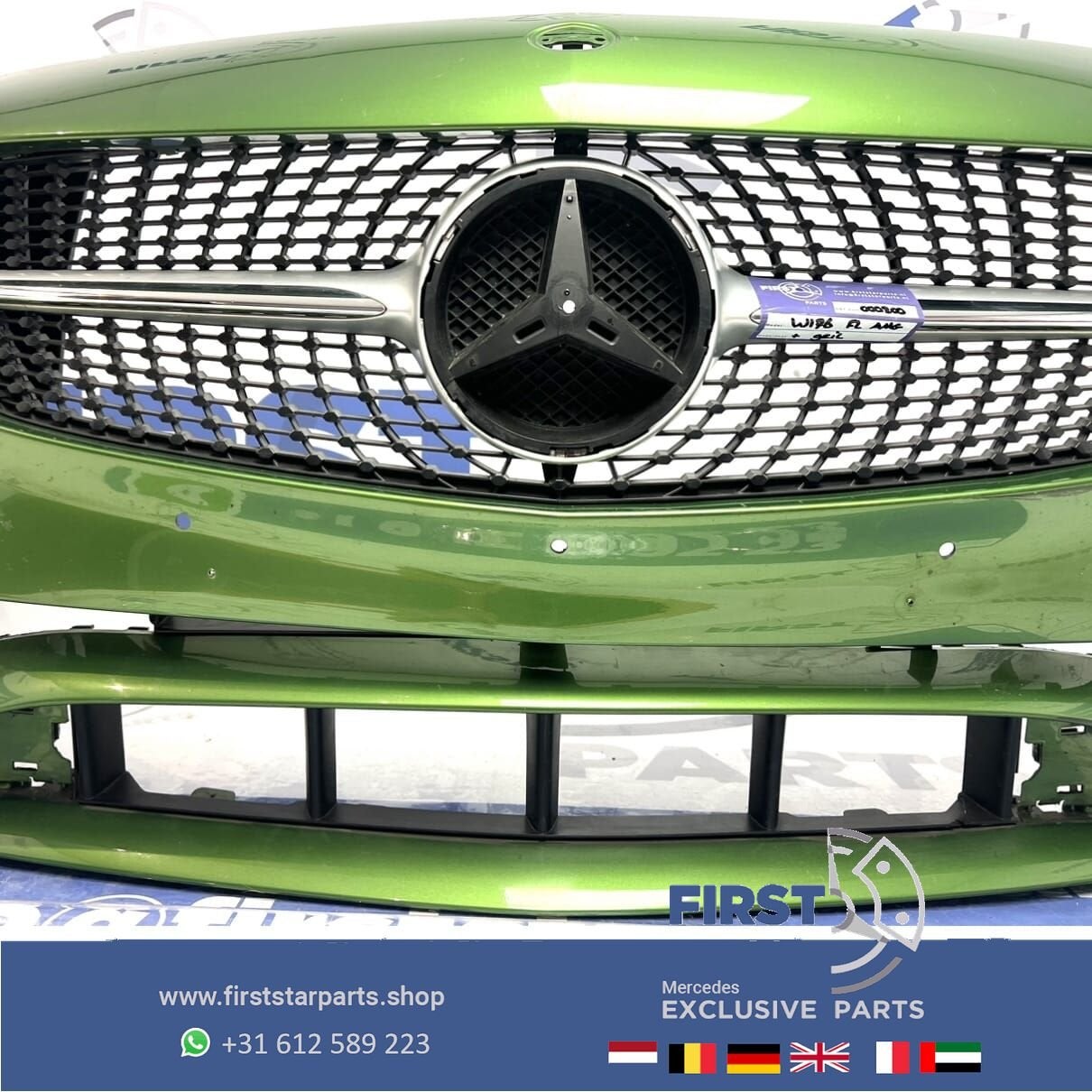 W176 Facelift A45 AMG Voorbumper groen 2019 + Diamond gril o, Gebruikt, -, Voor, Ophalen of Verzenden