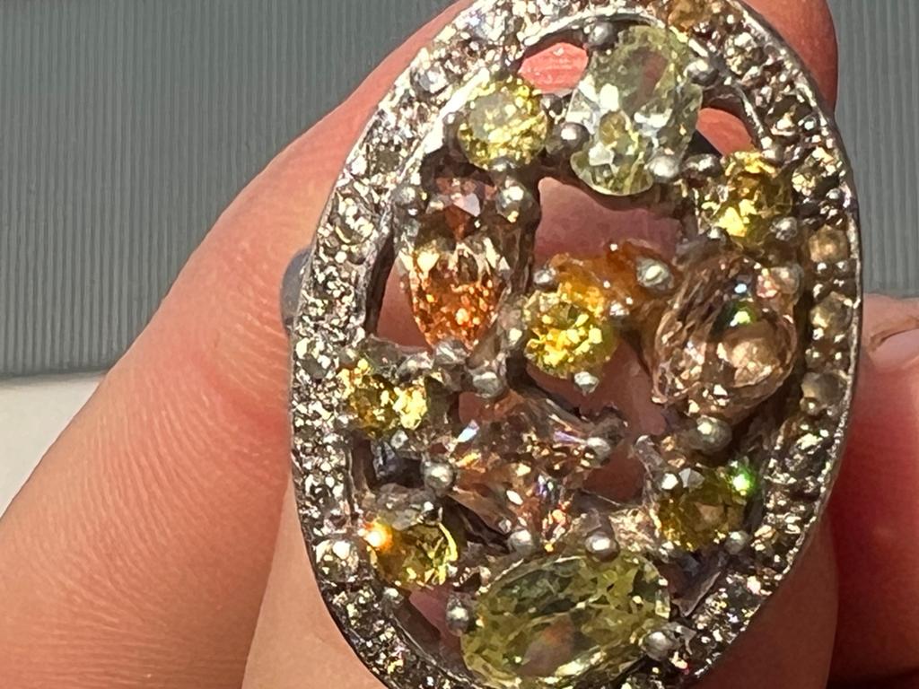 Antieke grote zilveren ring met spinellen en toermalijnen, Sieraden, Tassen en Uiterlijk, Ringen, 18 tot 19, Ophalen of Verzenden