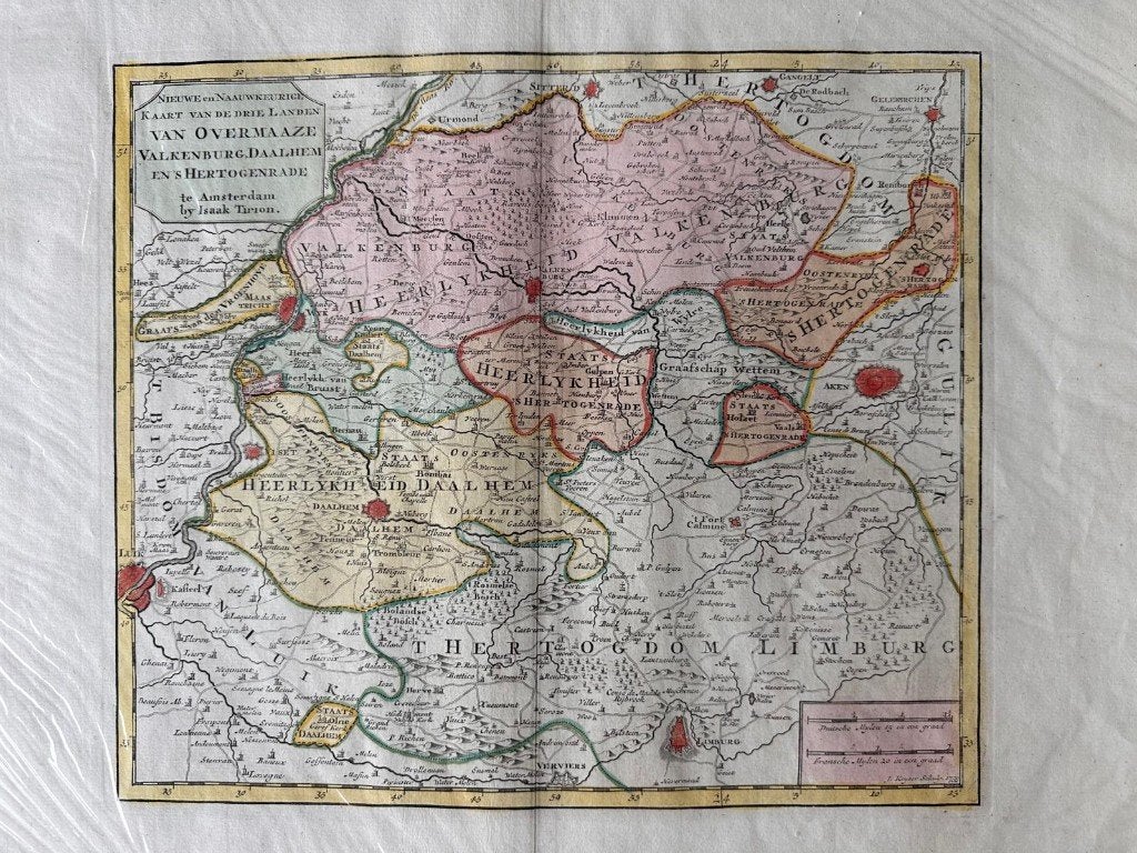 antieke prenten van Isaac Tirion uit kleine atlas, Ophalen, Handgekleurd, Cartografie, Gravure