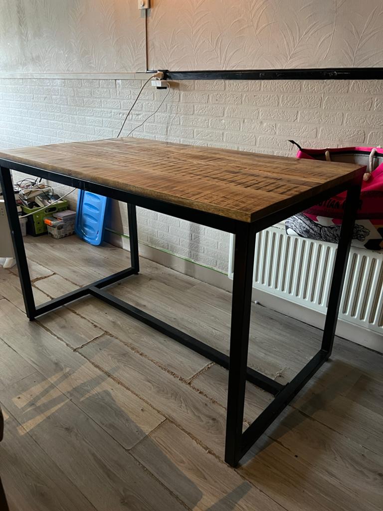 Industriële eettafel/bartafel met mangohout blad, Huis en Inrichting, Tafels | Eettafels, Ophalen, Gebruikt, 50 tot 100 cm, 150 tot 200 cm