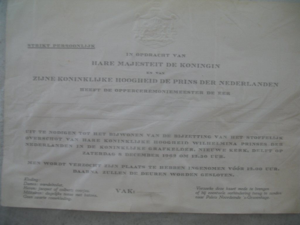 Origineel document Koninklijke Familie 1962 met reliëf, Ophalen of Verzenden