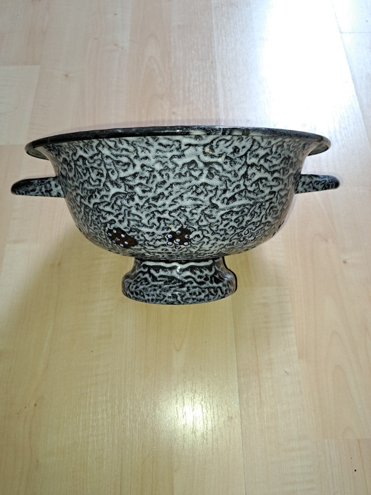 Blauw gewolkt emaille vergiet., Ophalen of Verzenden