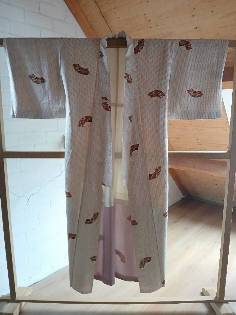 Traditionele Japanse Kimono white ougi, Ophalen of Verzenden