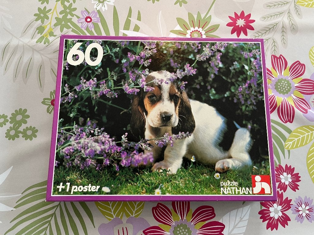 Honden kinderpuzzel van Puzzle Nathan met 60 stukjes Vintage, Ophalen of Verzenden, Meer dan 50 stukjes, Zo goed als nieuw, 2 tot 4 jaar