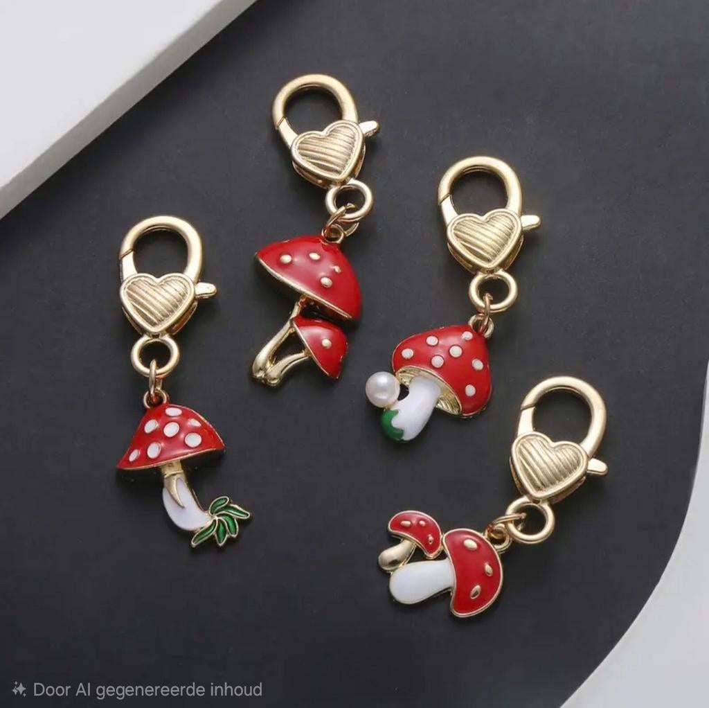 Sleutelhanger accessoires paddestoelen 4 stuks, Ophalen of Verzenden