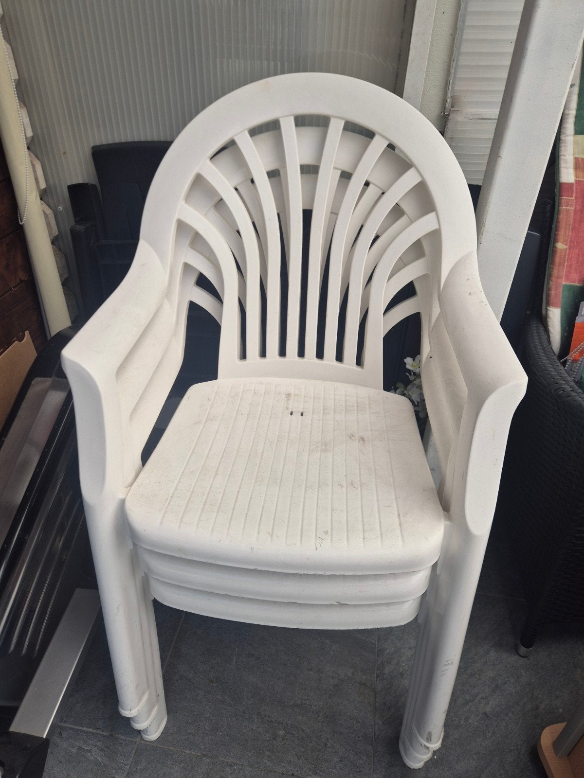 Hartman Witte kunststof tuinstoelen, stapelbaar, Tuin en Terras, Tuinstoelen, Ophalen, Gebruikt, Kunststof, Stapelbaar