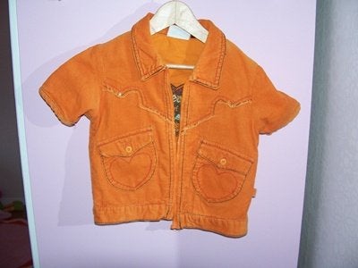 Villahapp oranje rib colbertje met rits,korte mouw, maat 104, Ophalen of Verzenden, Zo goed als nieuw, Meisje, Overige typen