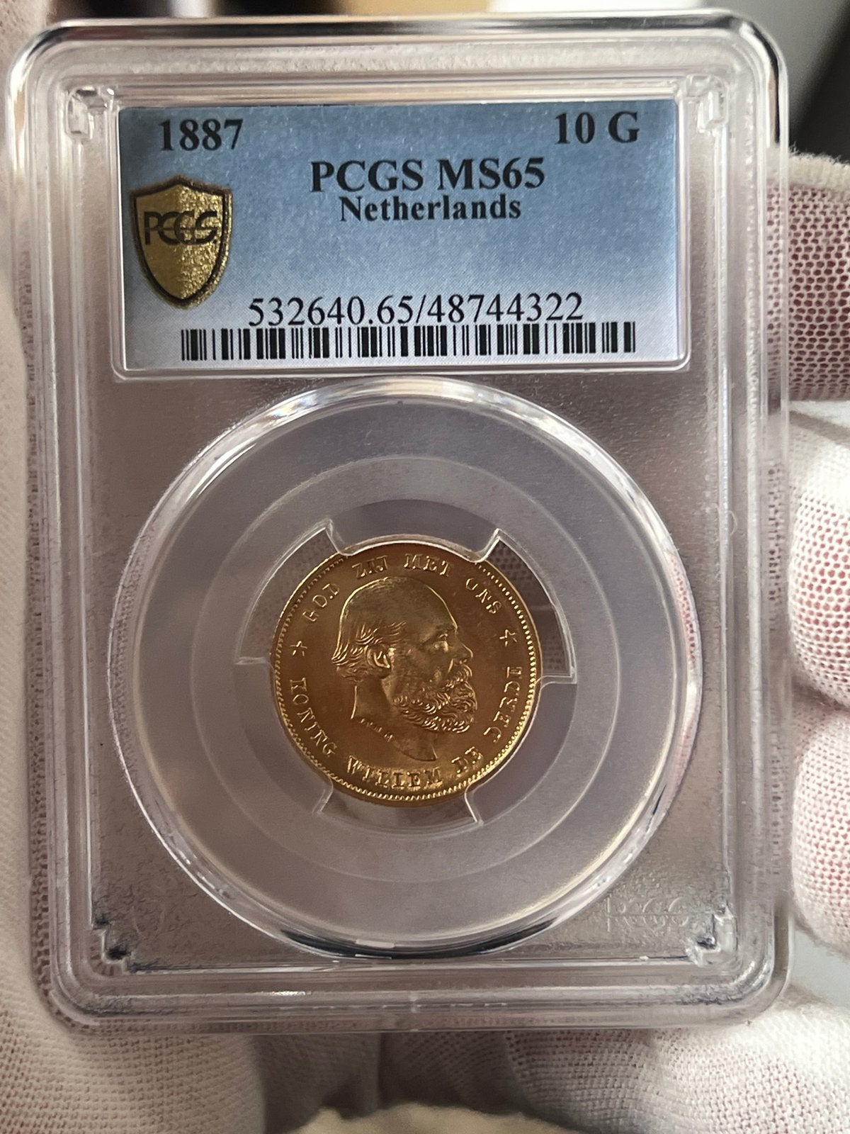 Schitterend gouden tientje 1887 MS 65, Ophalen of Verzenden, Koning Willem III, 10 gulden, Goud