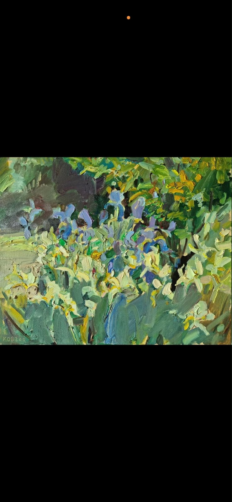 Irissen – origineel olieverfschilderij 50x60cm, Ophalen, Handgeschilderd, Olieverf, Bloemen