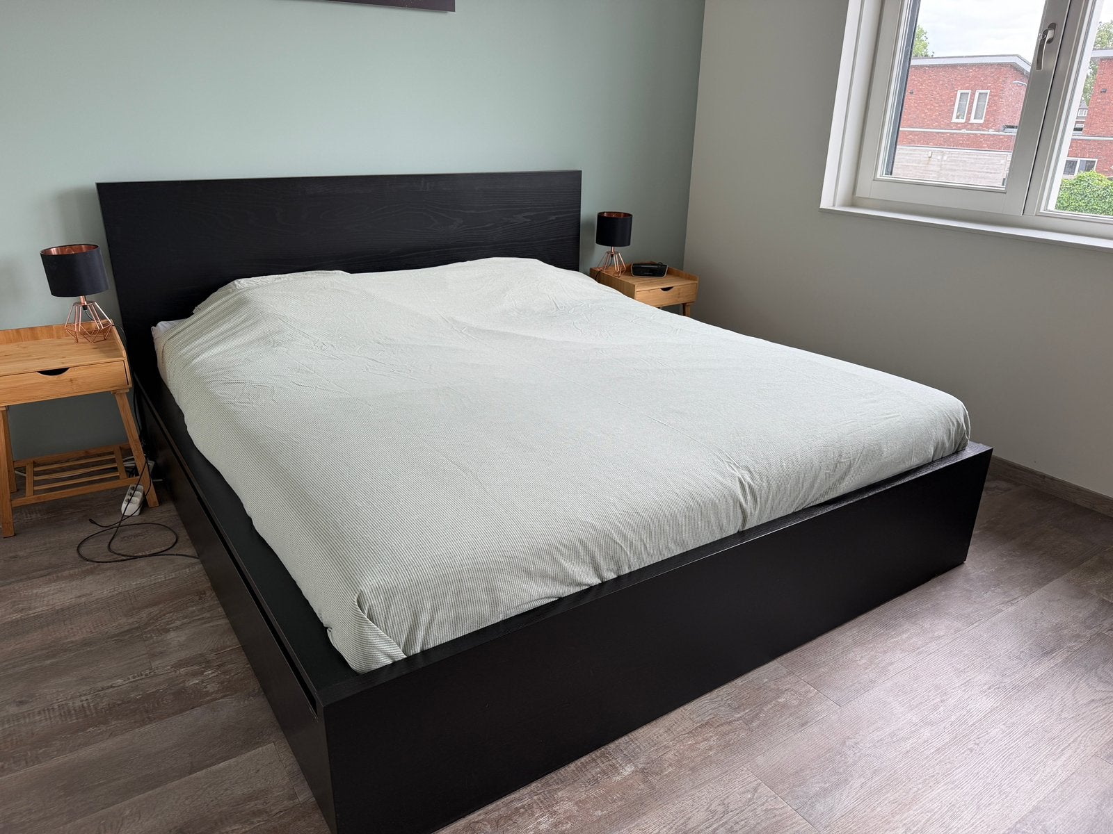 Tweepersoons bed IKEA Malm 180x200, Ophalen, Gebruikt, Zwart, Tweepersoons