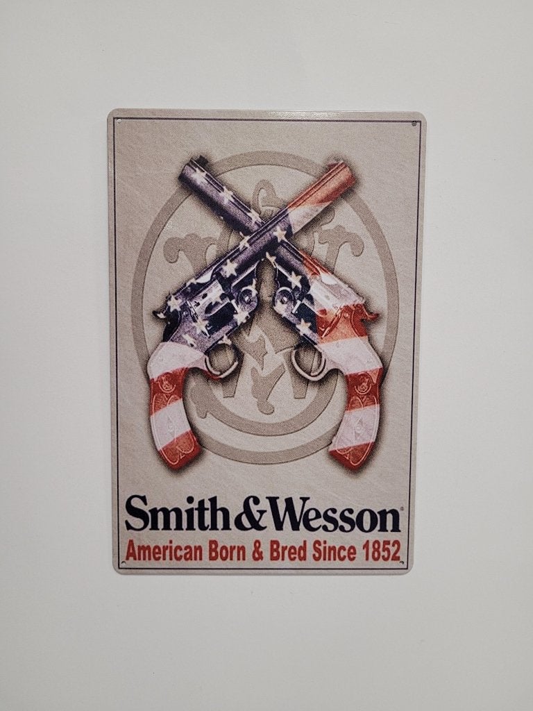 Smith and Wesson pistolen reclamebord van metaal wanddeco, Reclamebord, Info@deconoord.nl, Deco Noord, Nieuw