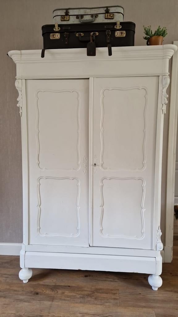 Prachtige oude biedemeier kast, brocante kast, offwhite, Ophalen, Gebruikt