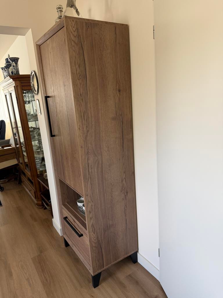 Hoge smalle kast met lade en open vak, Ophalen, Zo goed als nieuw, 25 tot 50 cm