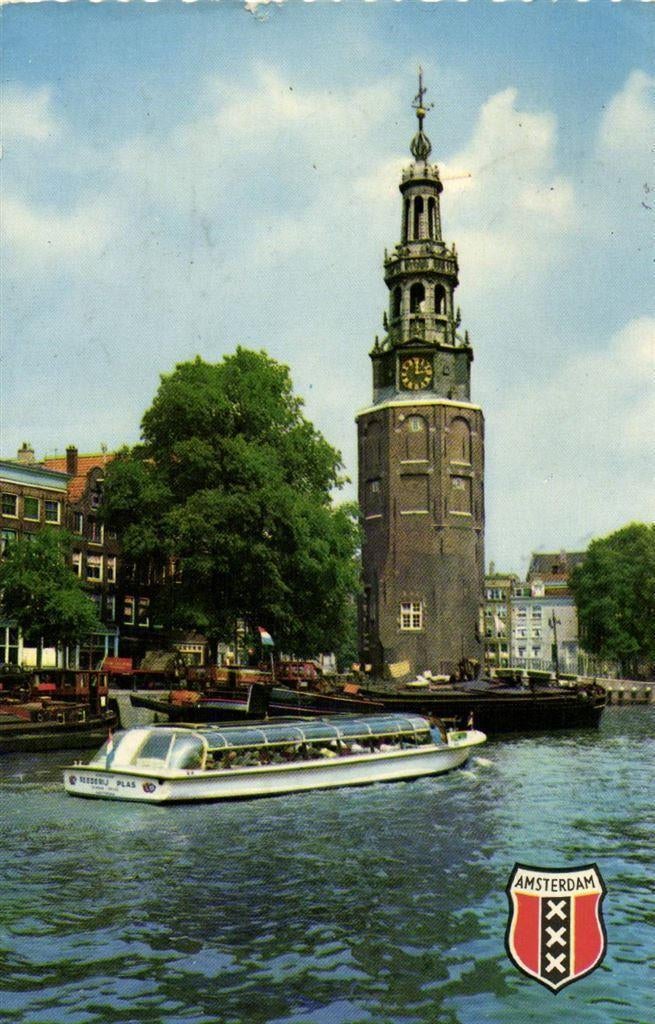 Amsterdam Montelbaantoren - boot rondvaartboot - 1962 gelope, Ophalen of Verzenden, Voor 1920, Gelopen, Noord-Holland