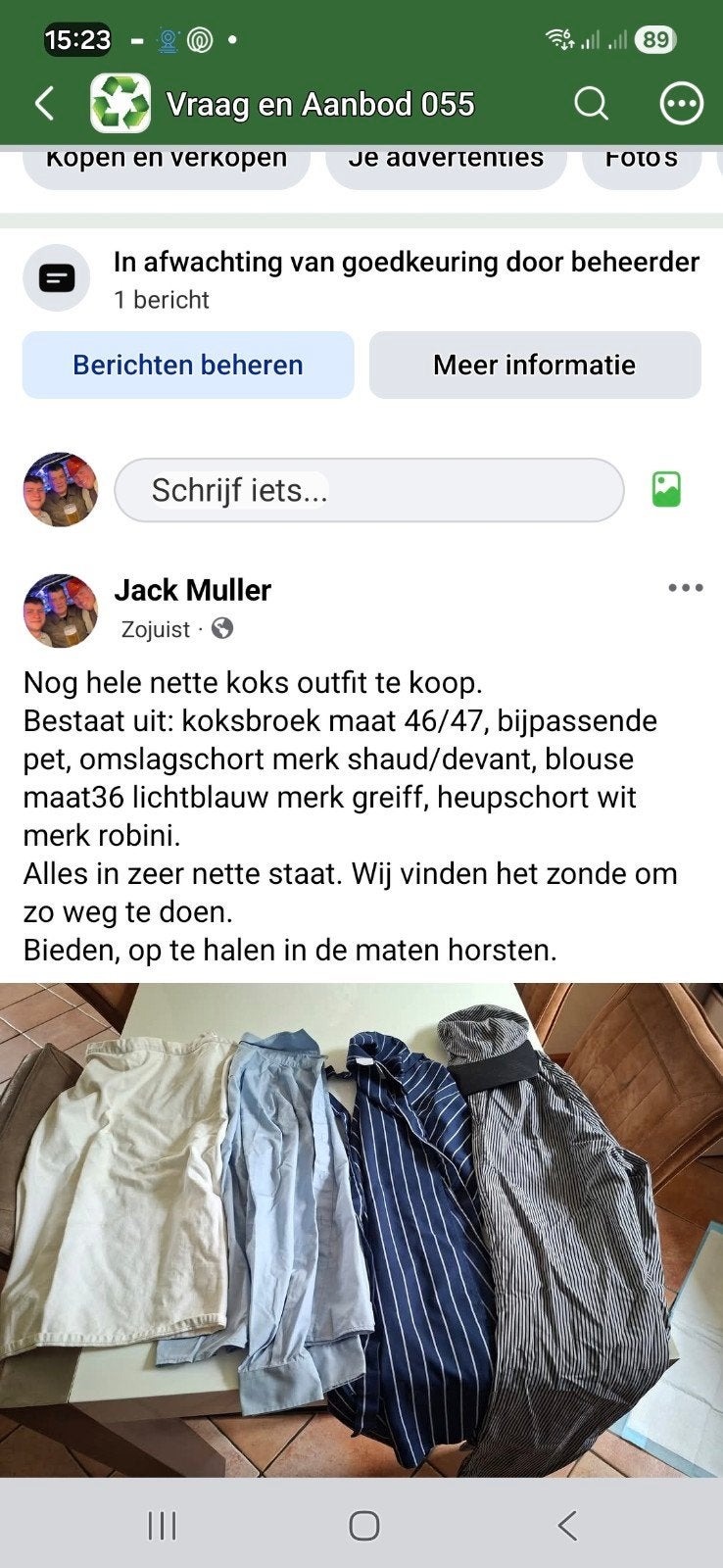 Nette Koks Outfit: Broek, Pet, Schort, Blouse, Ophalen of Verzenden