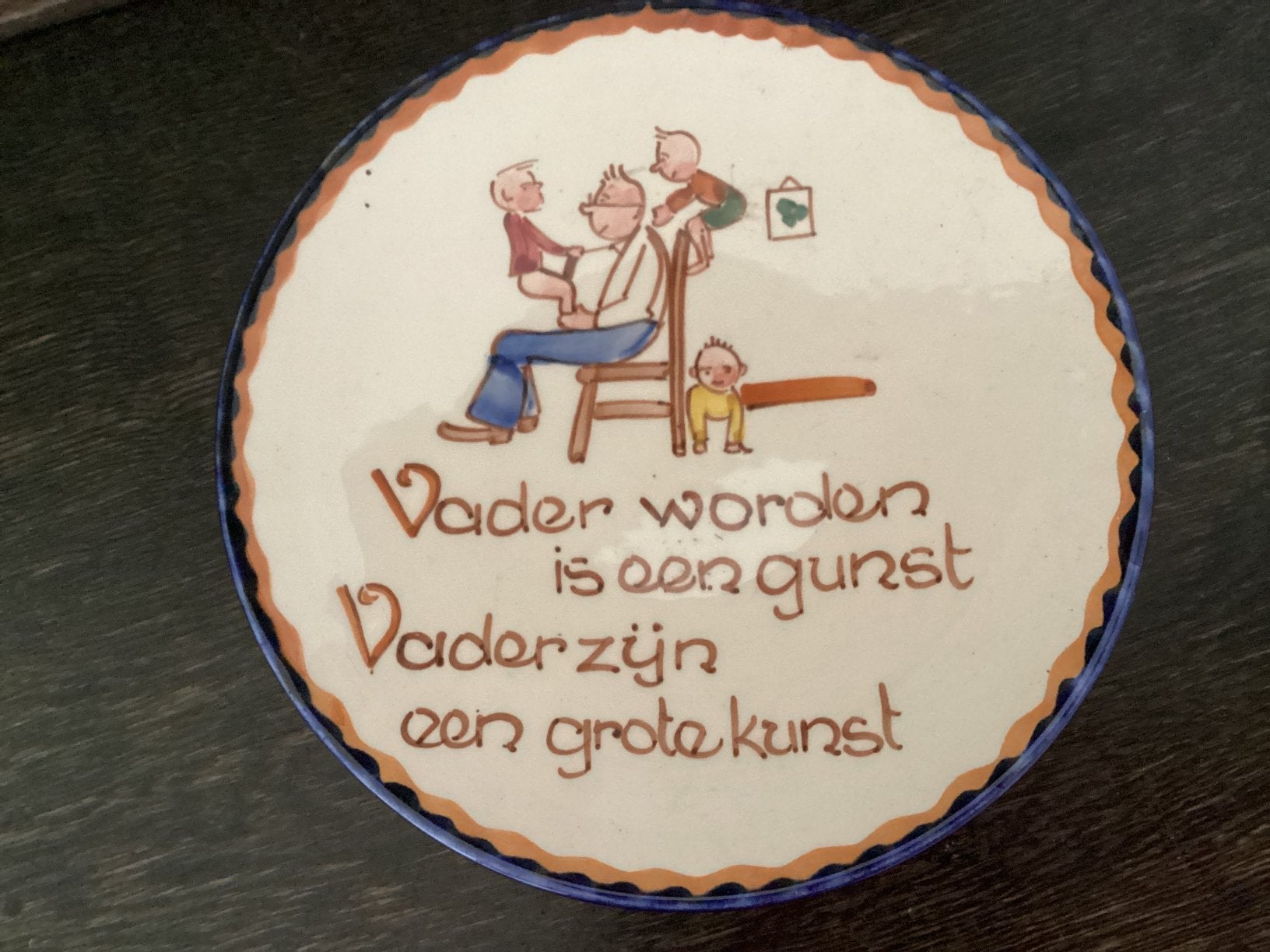 Vader worden enz. Wandbord // diam. 16.5 cm, Ophalen of Verzenden