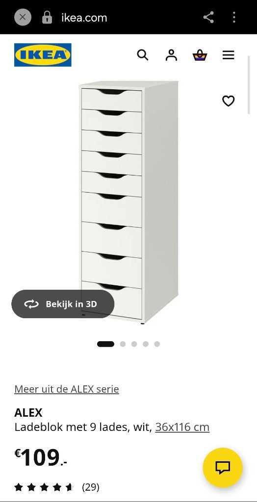 Alex ikea ladekast groot 2 stuks, Ophalen, Minder dan 50 cm, Gebruikt, 5 laden of meer