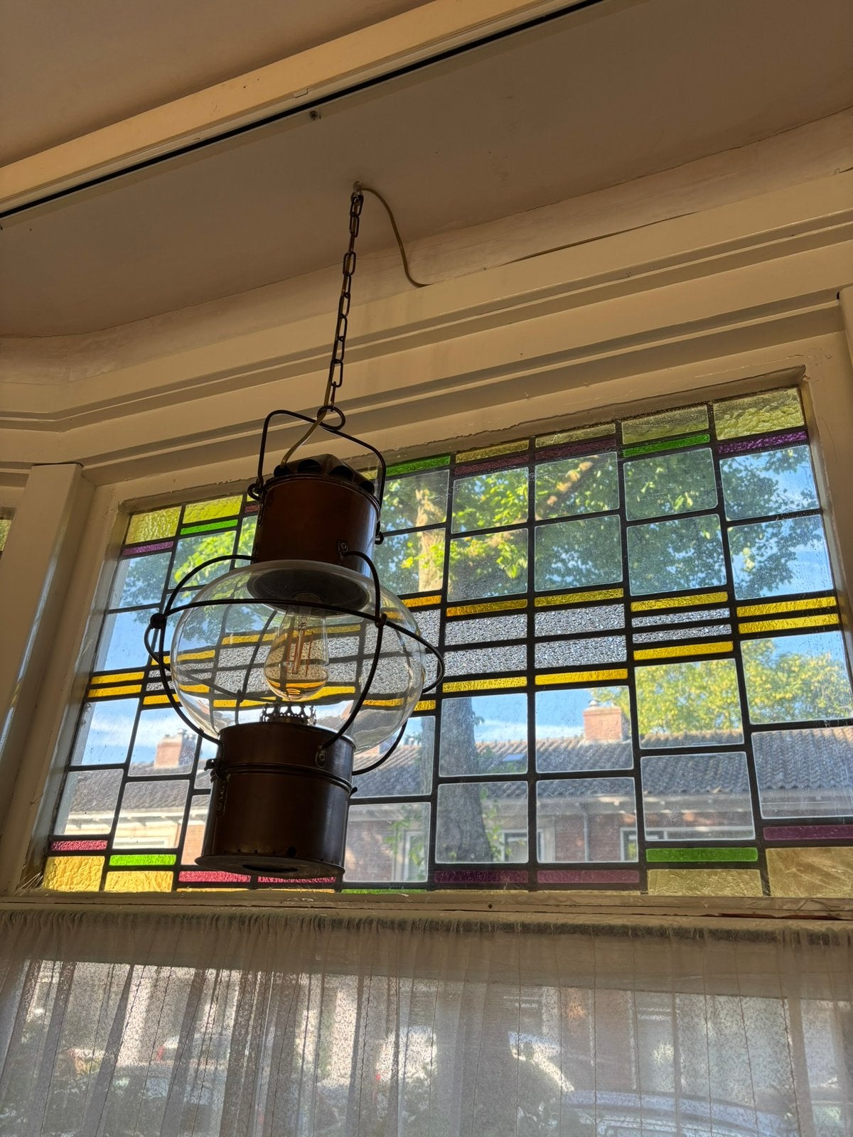 Antieke Koperen Schipperslamp (elektrisch), Ophalen of Verzenden