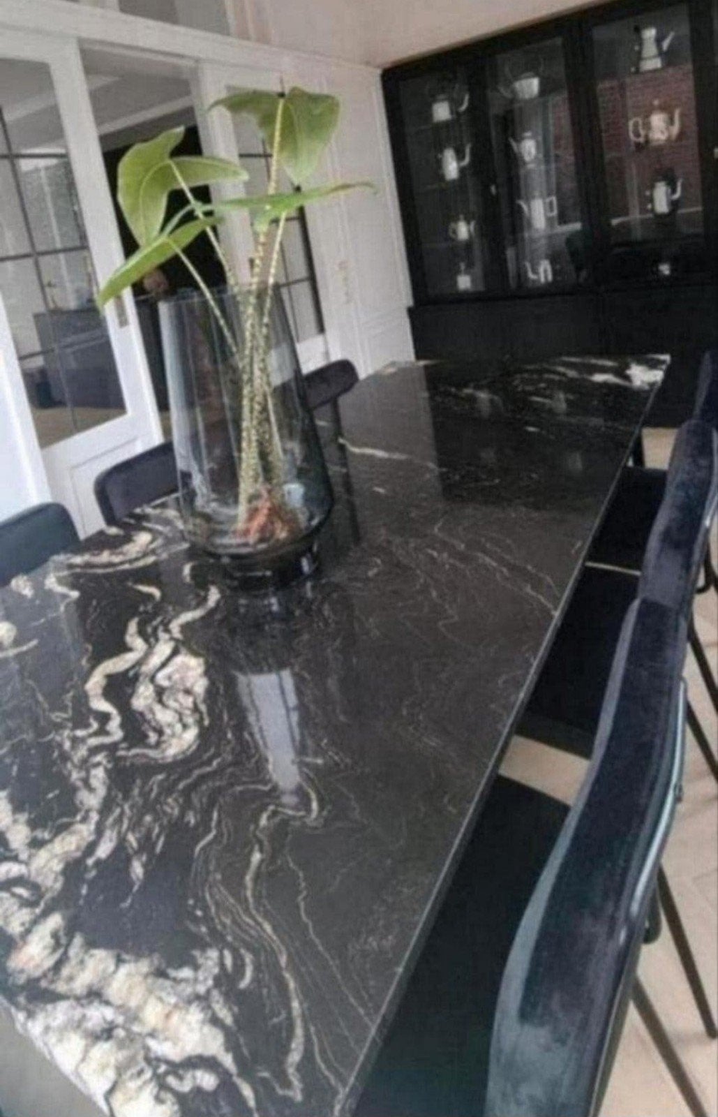 echt marmeren eettafel  ... titanium/zwart, Huis en Inrichting, Ophalen, 50 tot 100 cm, Zo goed als nieuw, 150 tot 200 cm