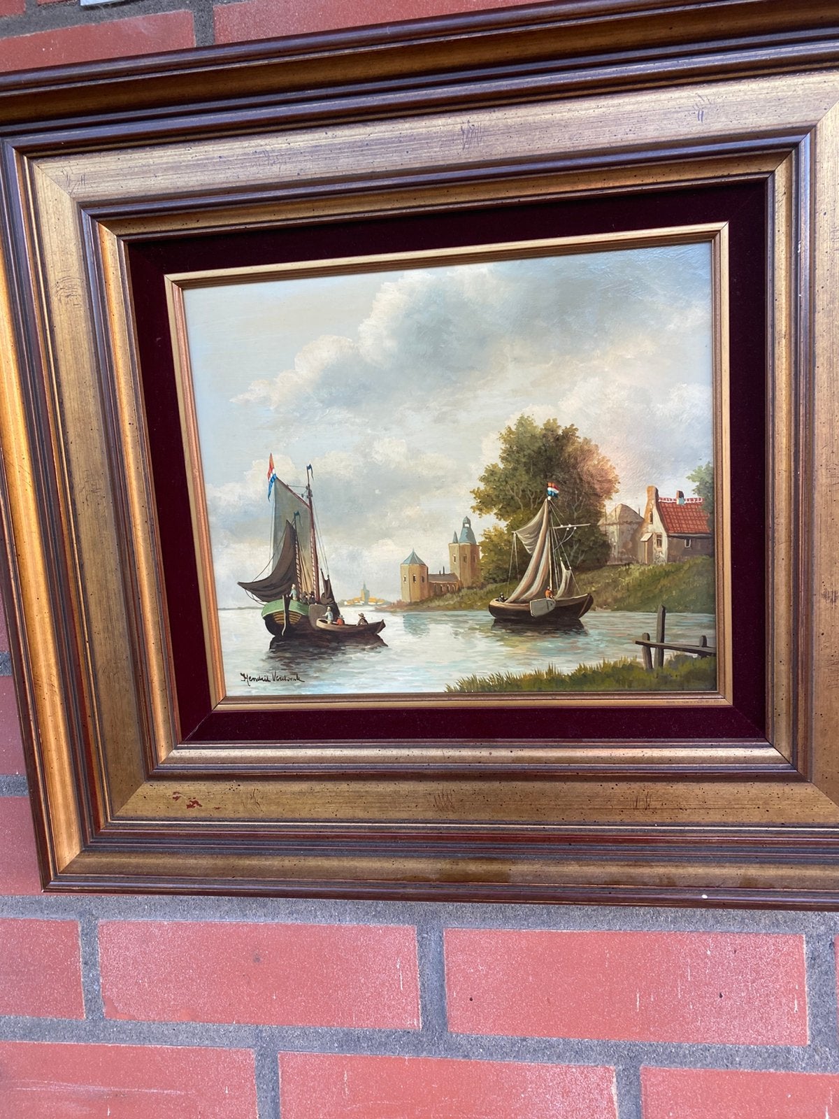 schilderij Hendrik P. Verdonck (1950), Paneel, Oud hollands, Landschap, Olieverf
