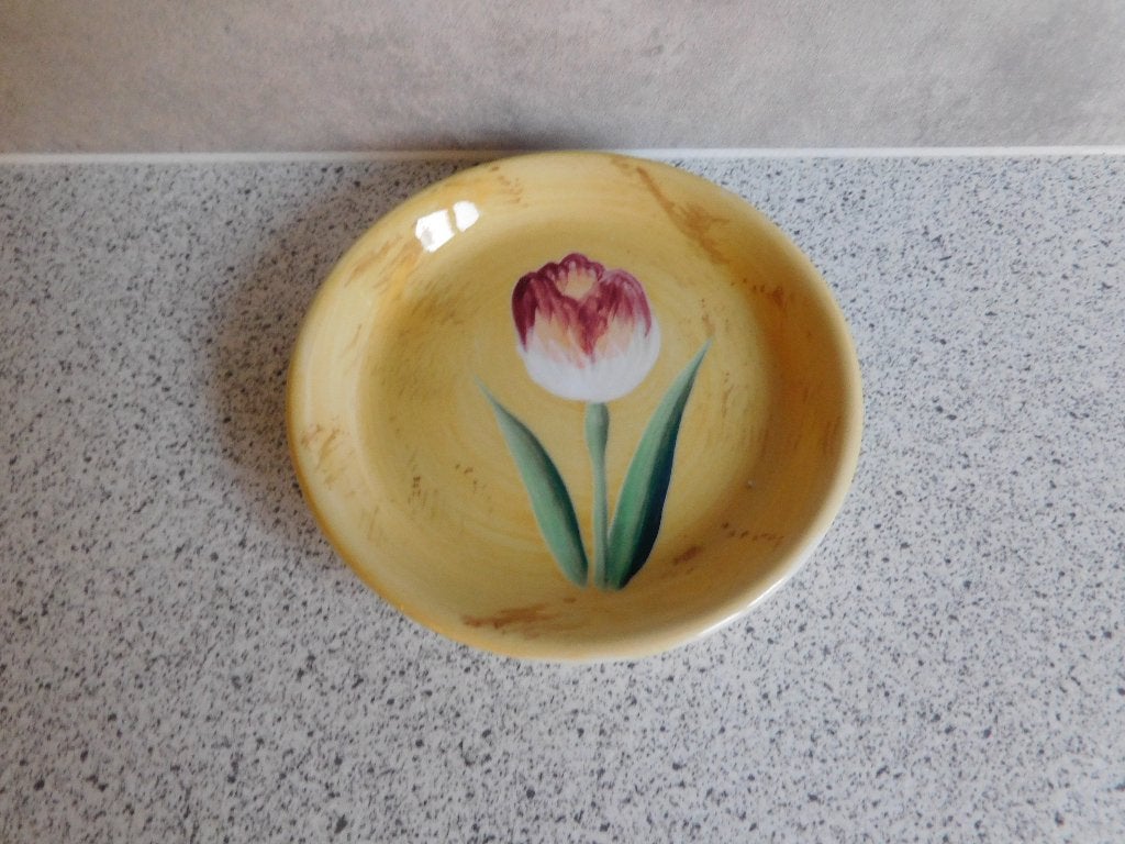 Bord 11 cm. Tulp Vic's Handpainted, Overige merken, Ophalen of Verzenden, Zo goed als nieuw, Bord(en)