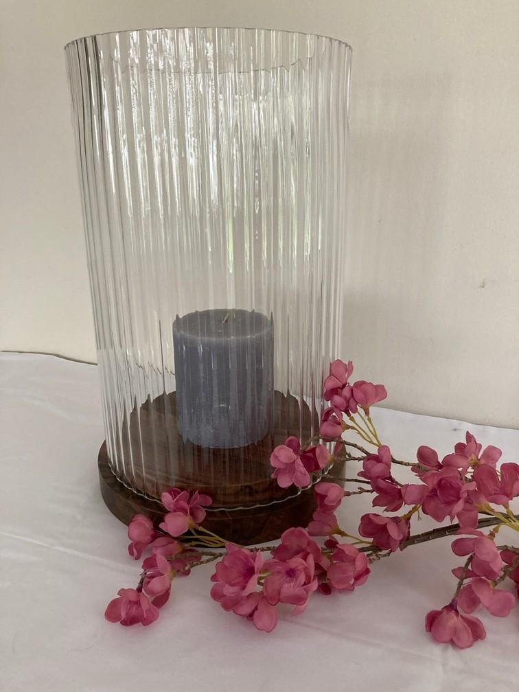 WINDLICHT LUXE XXL RIVERDALE LIZE 40 CM Geribbeld glas& Hout, Huis en Inrichting, Ophalen, Overige materialen, -, Nieuw