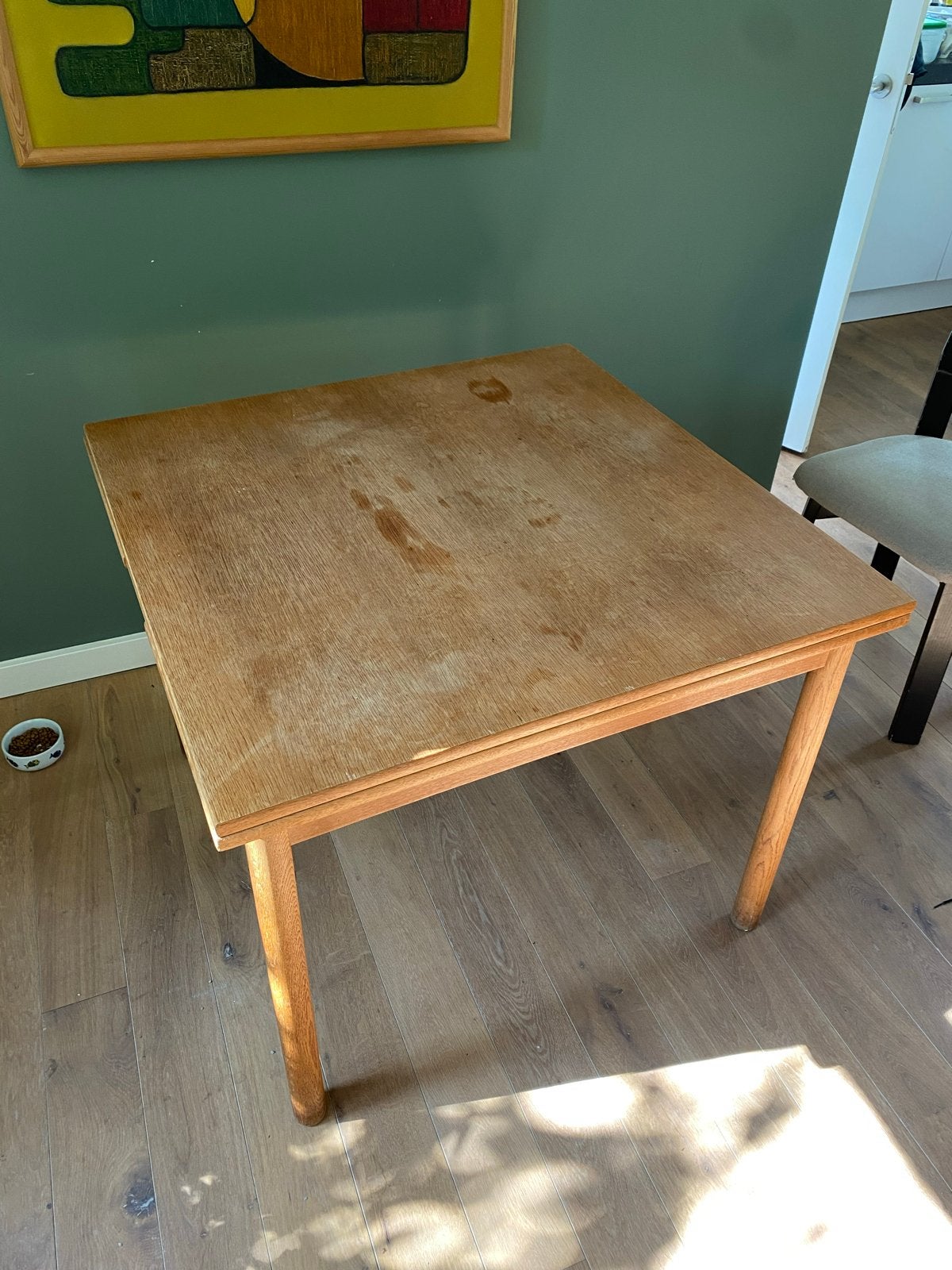 Vierkante vintage uitschuiftafel, Ophalen, Gebruikt, 100 tot 150 cm, 50 tot 100 cm