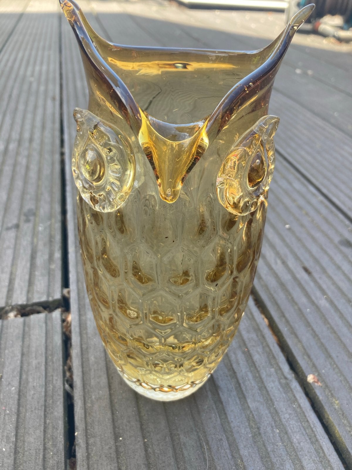 Vintage Uil Vaas Amberkleurig Glas, Ophalen of Verzenden