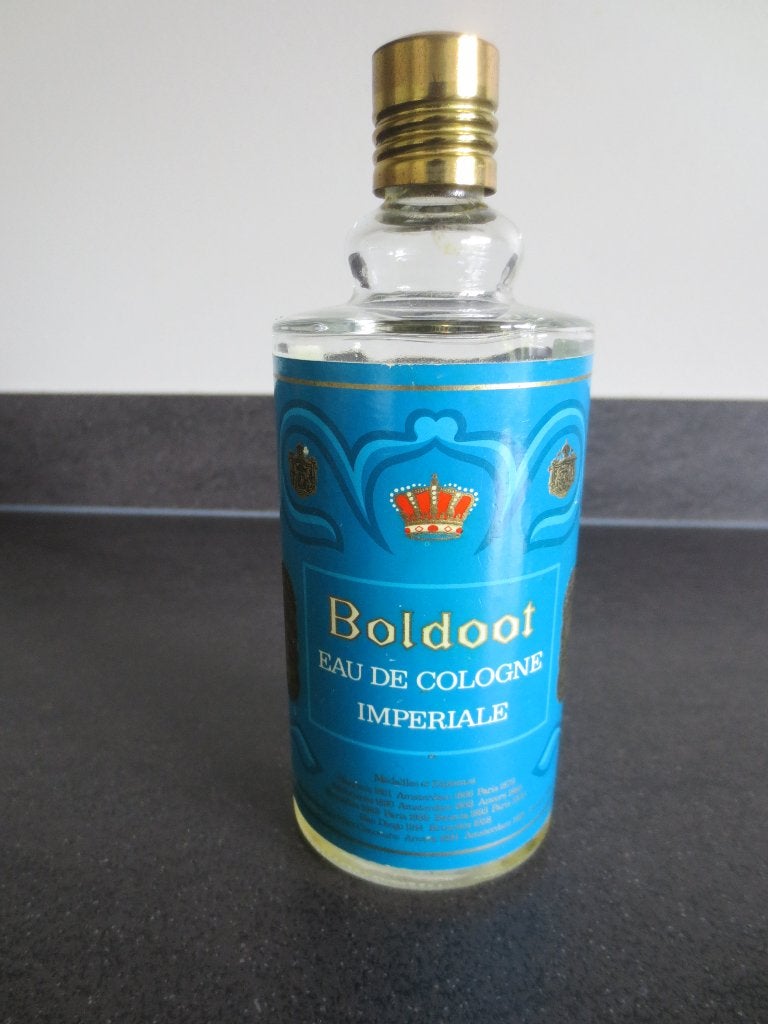 Boldoot : Fles Boldoot Eau de Cologne Imperiale. Leeg 14 cm., Ophalen of Verzenden, Gebruikt, Parfumfles
