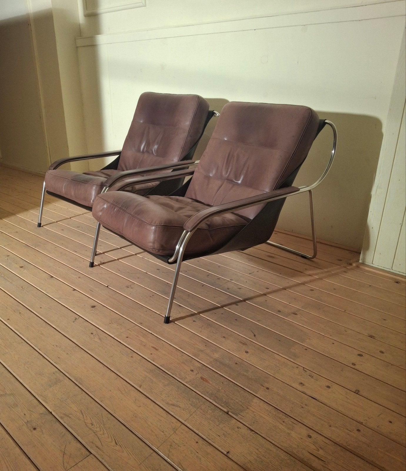 Set Zanotta Italia Design Fauteuils, Ophalen, Gebruikt, Leer, 50 tot 75 cm