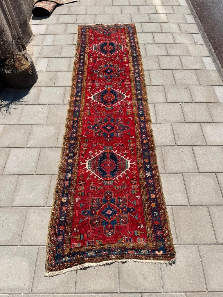 Authentieke Heriz loper Tapijt –338x94cm– tijdloze elegantie, Gebruikt, 200 cm of meer, NA, NA