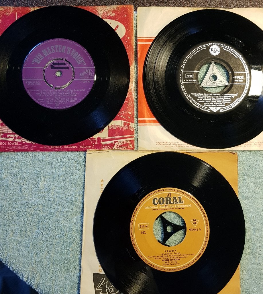 3 Singles 1957: Mario Lanza, Debby Reynolds, Royal Orchestra, Cd's en Dvd's, Vinyl Singles, Gebruikt, Filmmuziek en Soundtracks