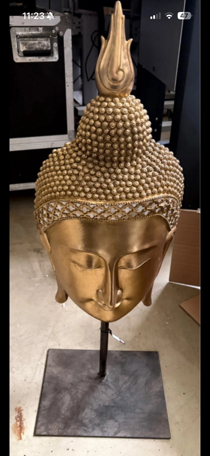 Gouden Boeddha Hoofd op Sokkel - Decoratief Beeld, Ophalen, Met sokkel, Goud, Metaal
