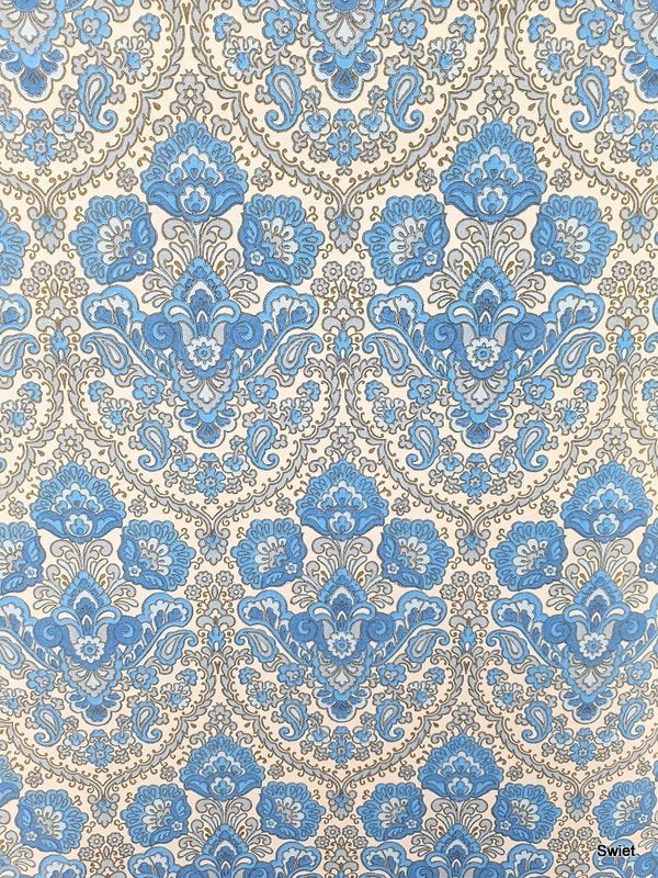 11724 Zacht blauw barok behang met lichte elegantie swiet, Ophalen of Verzenden, Blauw