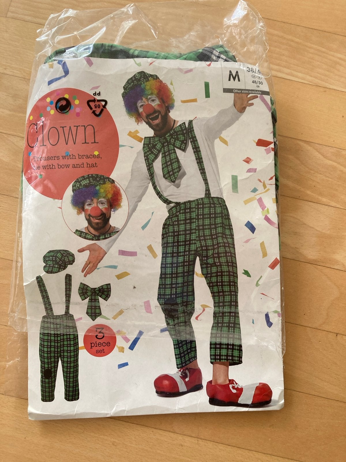 Clownspak M (38-40) Groen geruit kostuum met bretels, Carnaval, Maat 48/50 (M), Nieuw, Ophalen of Verzenden