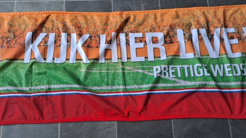 Amstel Bier Live Voetbal Reclamebanner, Verzamelen, Biermerken, Ophalen of Verzenden, Zo goed als nieuw, Glas of Glazen, Amstel