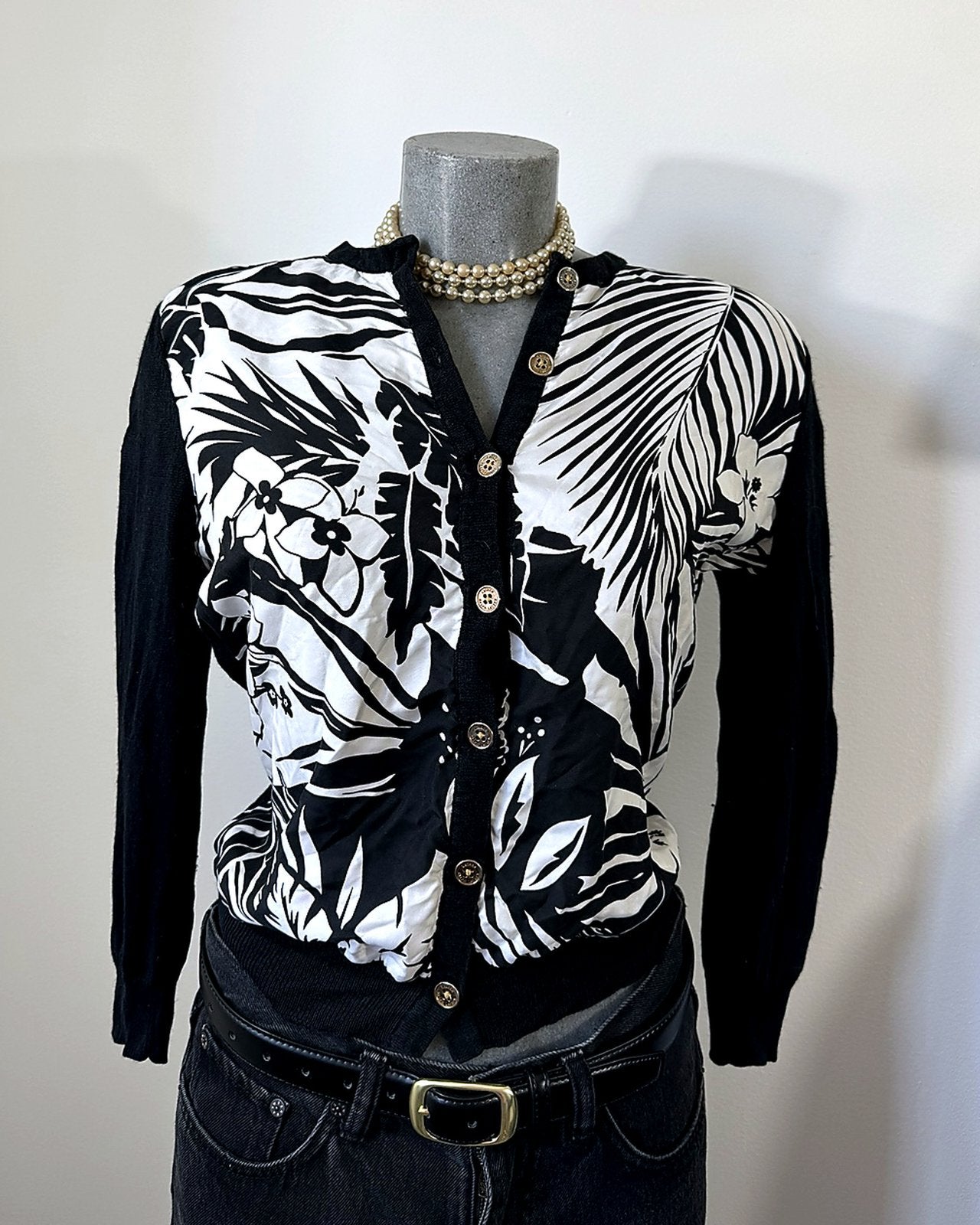 Lauren Ralph Lauren Petite zwart-wit tropisch vest maat P/L, Ophalen of Verzenden, Zo goed als nieuw, Zwart