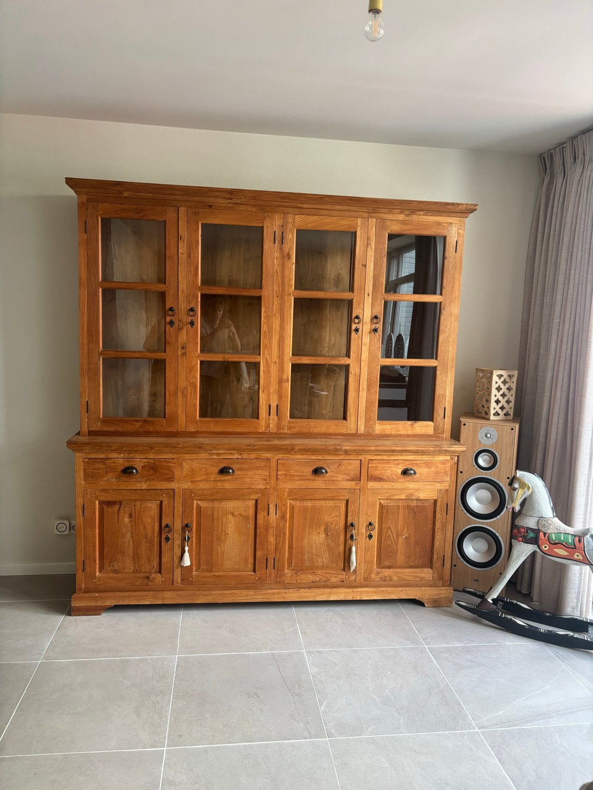 Massief teakhouten buffetkast, Ophalen, Gebruikt, 200 cm of meer, Teakhout
