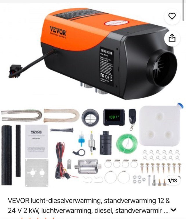 Vevor 2kw standkachel in doos 65 euro, Thermostaat, Vevor, Hoog rendement (Hr), Minder dan 60 cm